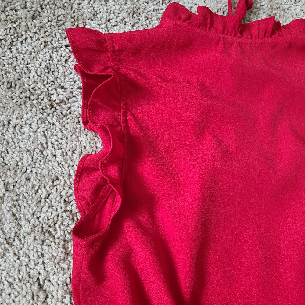 Red Ruffle Ribbed Blouse XS - Picture 7 of 10